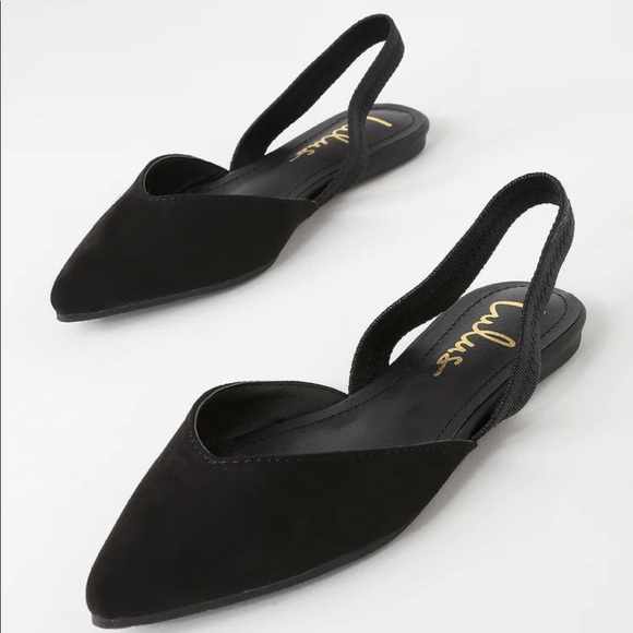 Lulus Shoes - Lulu’s Black Suede Pointed Toe Slingback Flats
